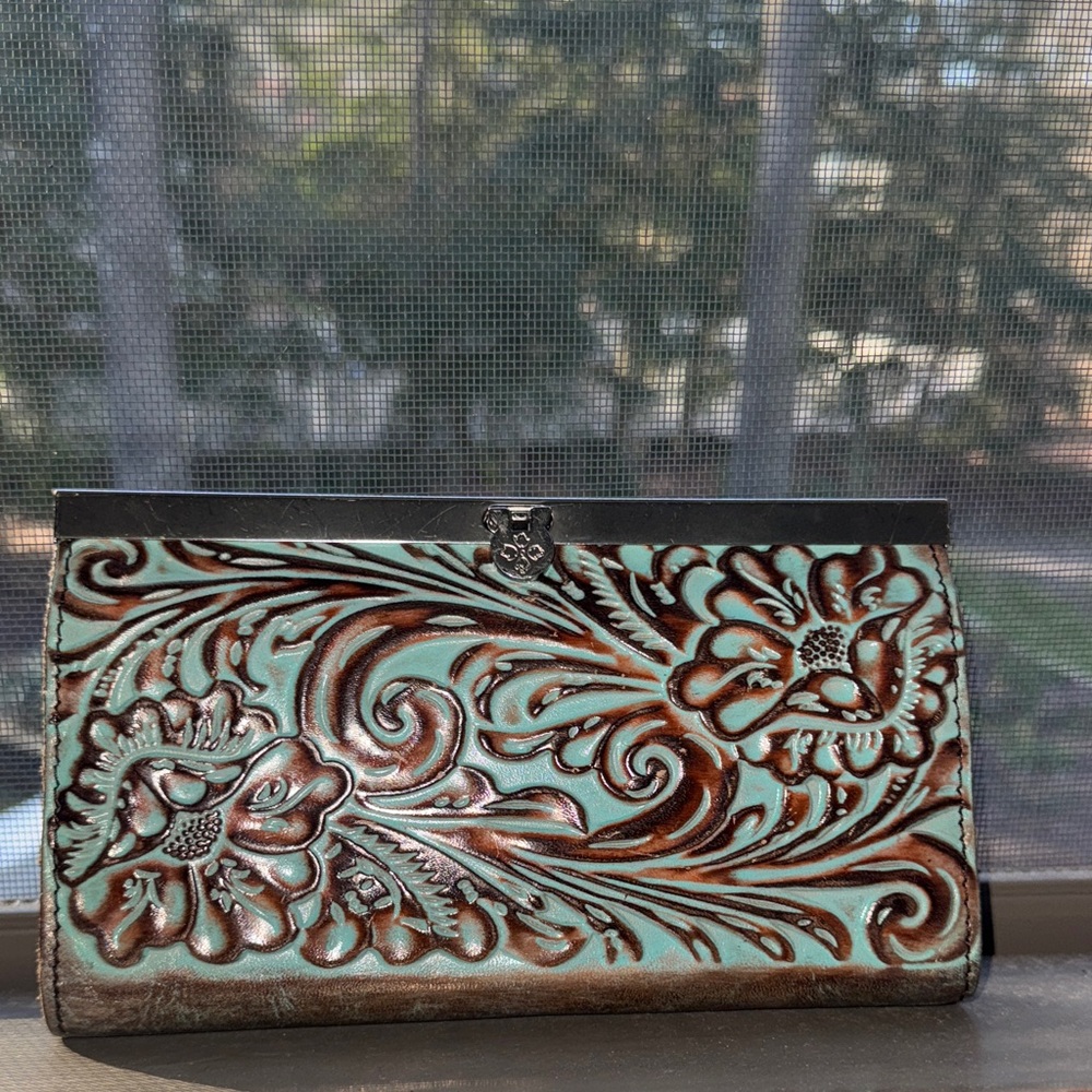 Floral Embossed Genuine Leather Wallet